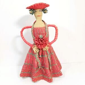 Woven basketry woman doll figurine 14 3/4 tall